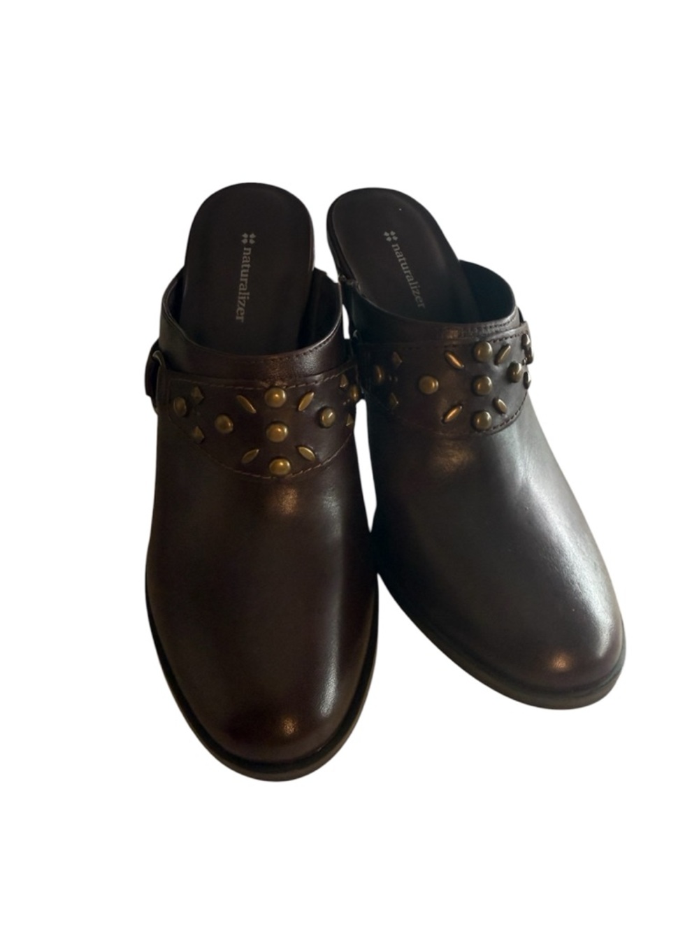 Naturalizer Dark Brown Leather Studded Mule Clogs made in Brazil SZ 8M
